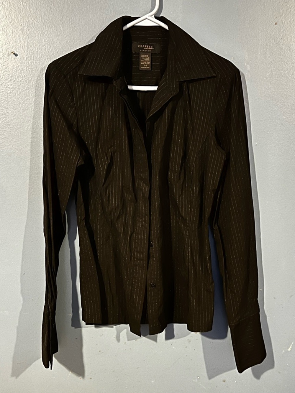Express Women’s Black Pinstripe Blouse- Slim Fit Look